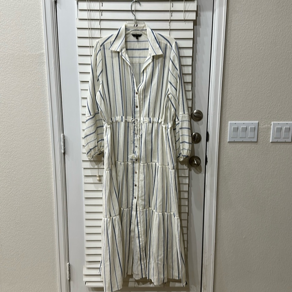 Massimo Dutti - White & Blue Striped Maxi Dress Size: 10